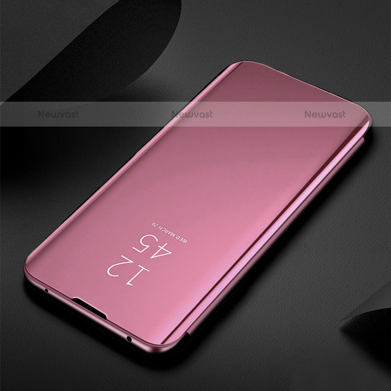 Leather Case Stands Flip Mirror Cover Holder for Oppo A94 5G Rose Gold