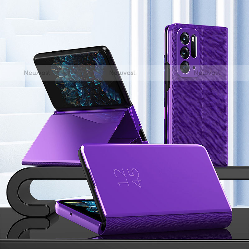 Leather Case Stands Flip Mirror Cover Holder for Oppo Find N 5G Purple