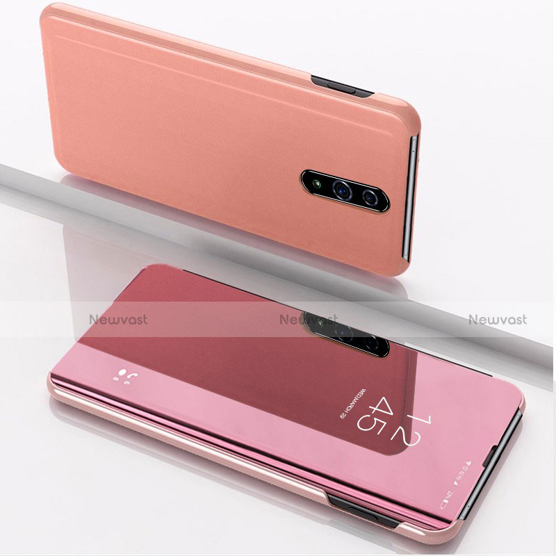 Leather Case Stands Flip Mirror Cover Holder for Oppo Reno Rose Gold