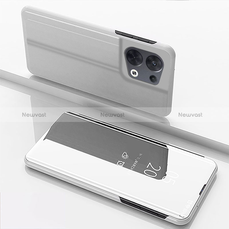 Leather Case Stands Flip Mirror Cover Holder for Oppo Reno8 Pro+ Plus 5G Silver