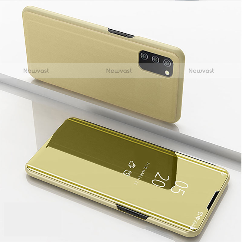 Leather Case Stands Flip Mirror Cover Holder for Samsung Galaxy A02s Gold