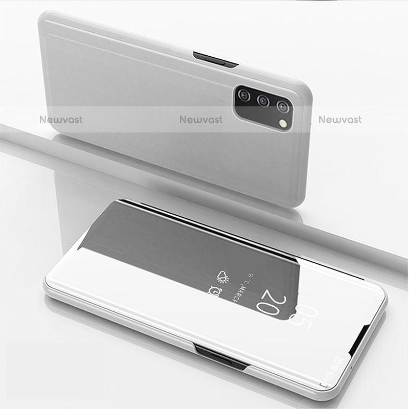 Leather Case Stands Flip Mirror Cover Holder for Samsung Galaxy A02s Silver