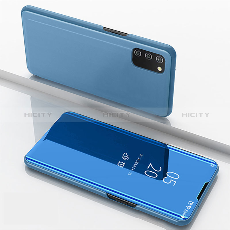 Leather Case Stands Flip Mirror Cover Holder for Samsung Galaxy A03s Blue