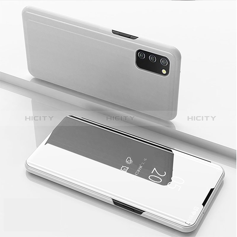 Leather Case Stands Flip Mirror Cover Holder for Samsung Galaxy A03s Silver