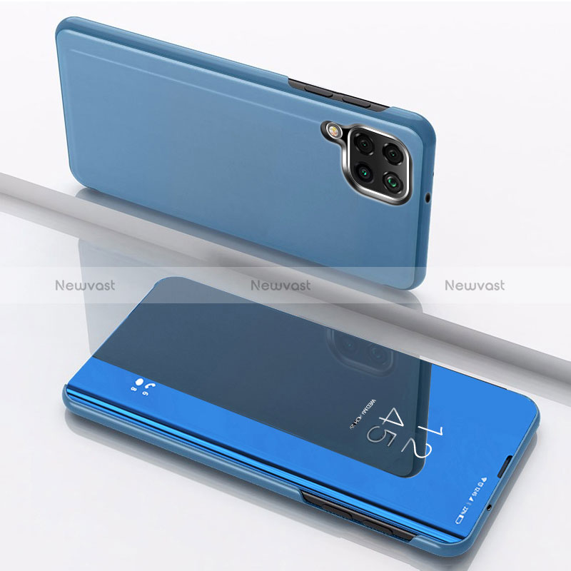 Leather Case Stands Flip Mirror Cover Holder for Samsung Galaxy A12 5G Blue