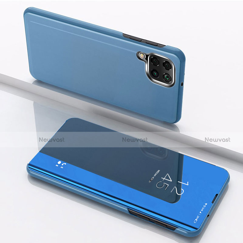 Leather Case Stands Flip Mirror Cover Holder for Samsung Galaxy A12 Blue