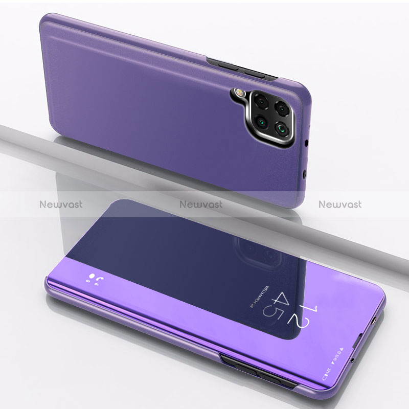 Leather Case Stands Flip Mirror Cover Holder for Samsung Galaxy A12 Nacho Purple