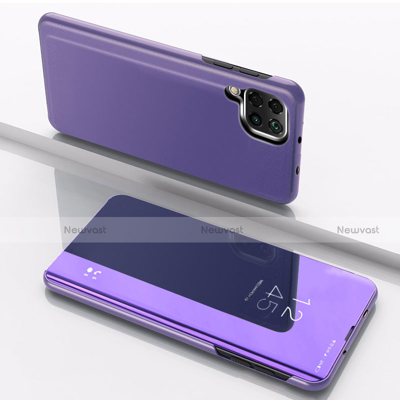 Leather Case Stands Flip Mirror Cover Holder for Samsung Galaxy A12 Purple