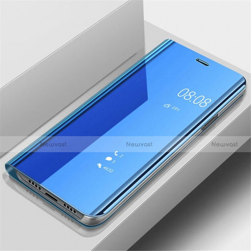 Leather Case Stands Flip Mirror Cover Holder for Samsung Galaxy A70 Blue