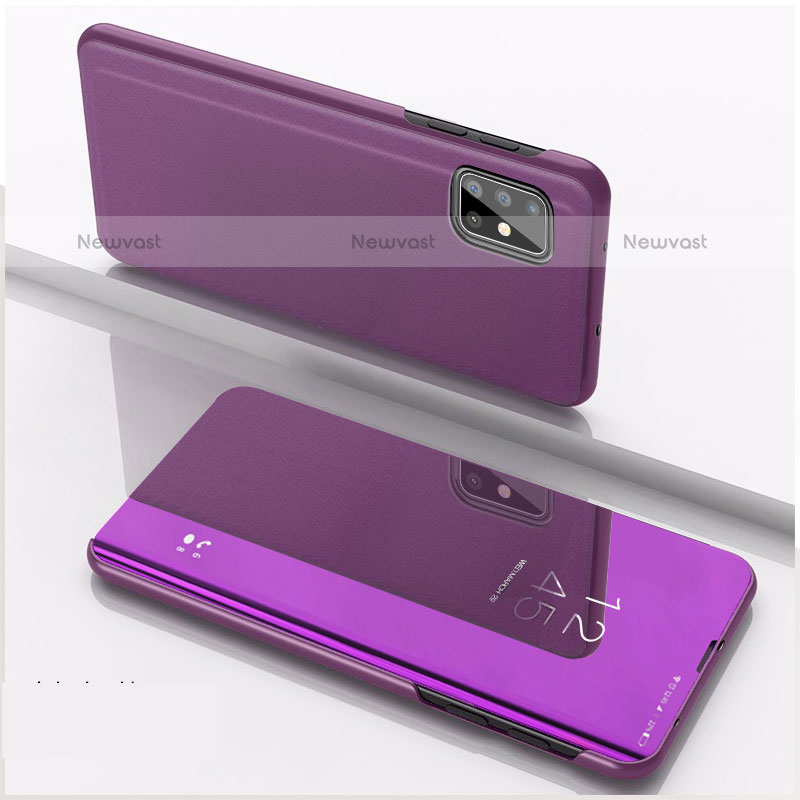 Leather Case Stands Flip Mirror Cover Holder for Samsung Galaxy A71 4G A715 Purple