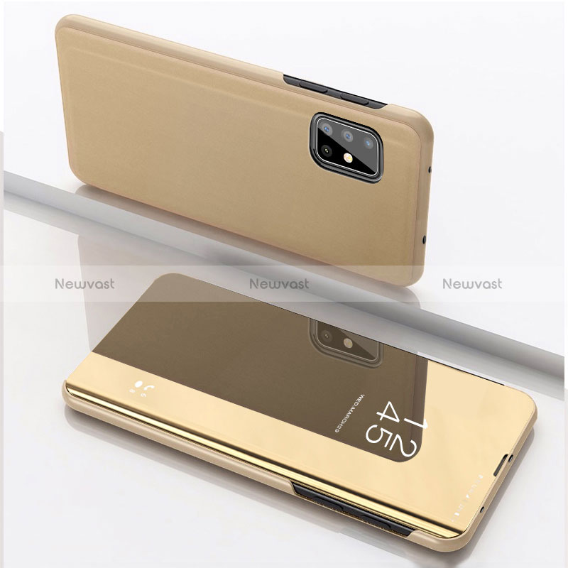 Leather Case Stands Flip Mirror Cover Holder for Samsung Galaxy A71 5G Gold