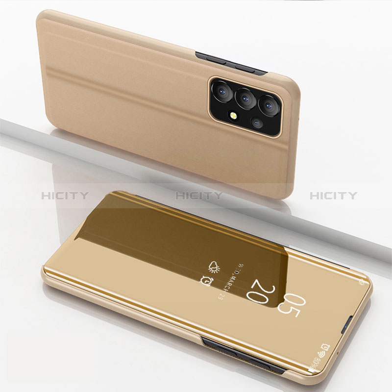 Leather Case Stands Flip Mirror Cover Holder for Samsung Galaxy A73 5G Gold