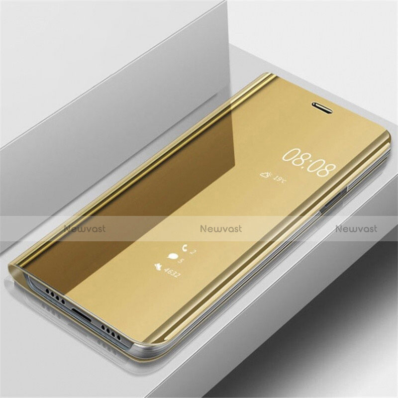 Leather Case Stands Flip Mirror Cover Holder for Samsung Galaxy A90 5G Gold