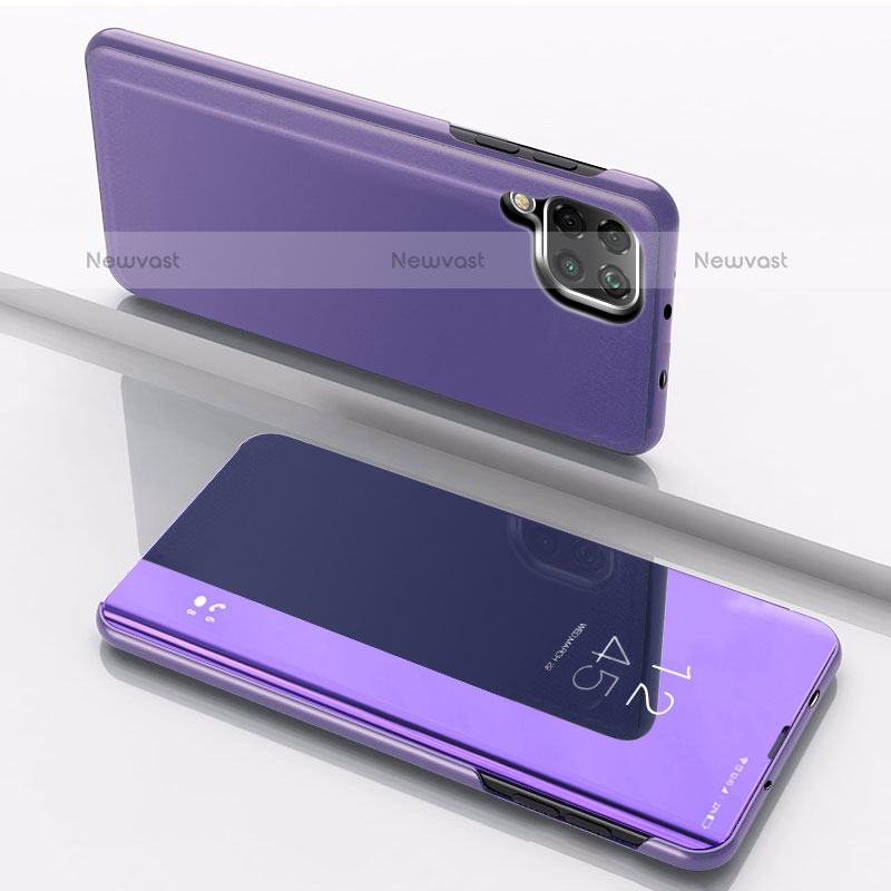 Leather Case Stands Flip Mirror Cover Holder for Samsung Galaxy F12 Purple