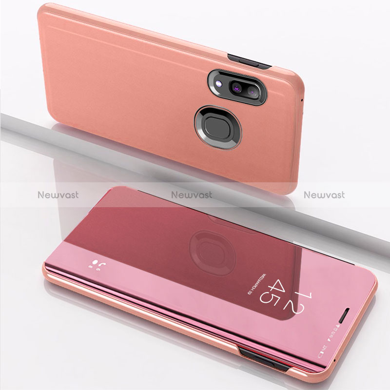 Leather Case Stands Flip Mirror Cover Holder for Samsung Galaxy M01s Rose Gold