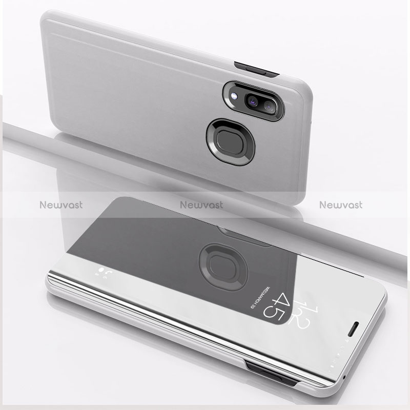 Leather Case Stands Flip Mirror Cover Holder for Samsung Galaxy M01s Silver