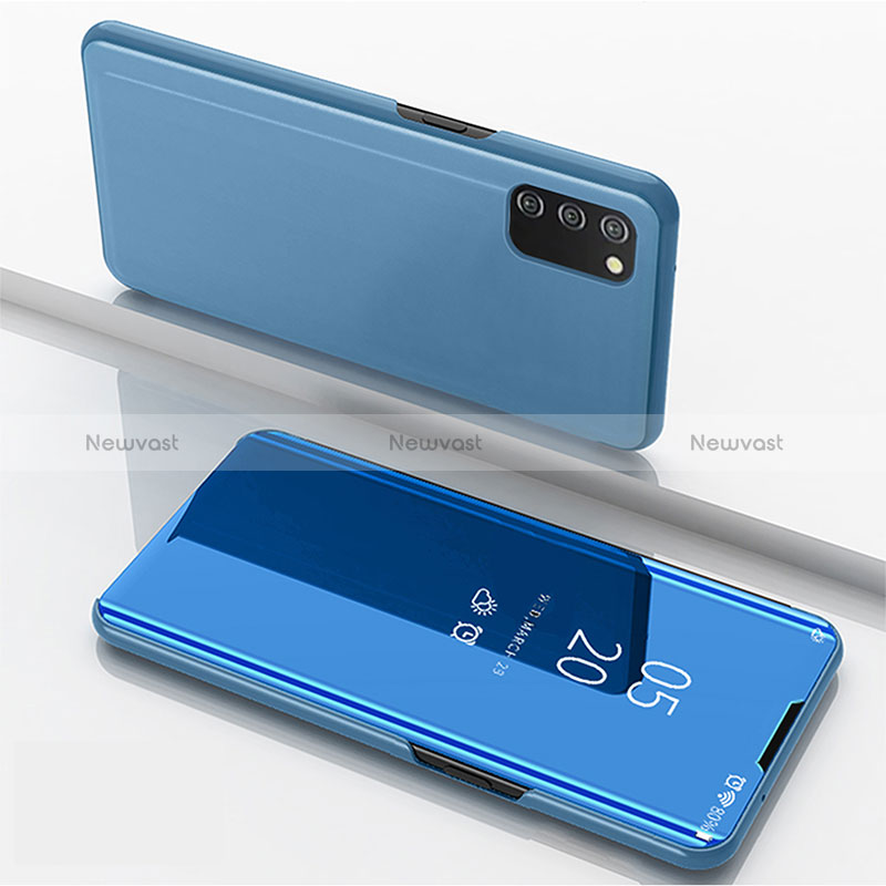 Leather Case Stands Flip Mirror Cover Holder for Samsung Galaxy M02s Blue