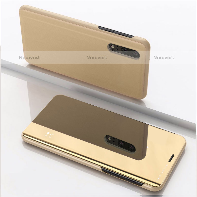 Leather Case Stands Flip Mirror Cover Holder for Samsung Galaxy M10 Gold