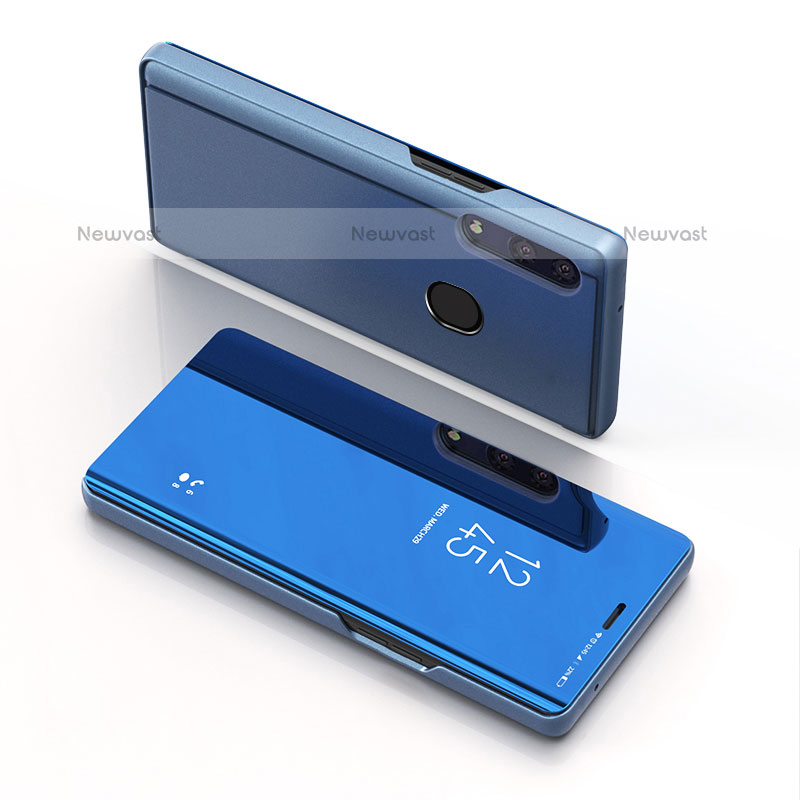 Leather Case Stands Flip Mirror Cover Holder for Samsung Galaxy M20 Blue