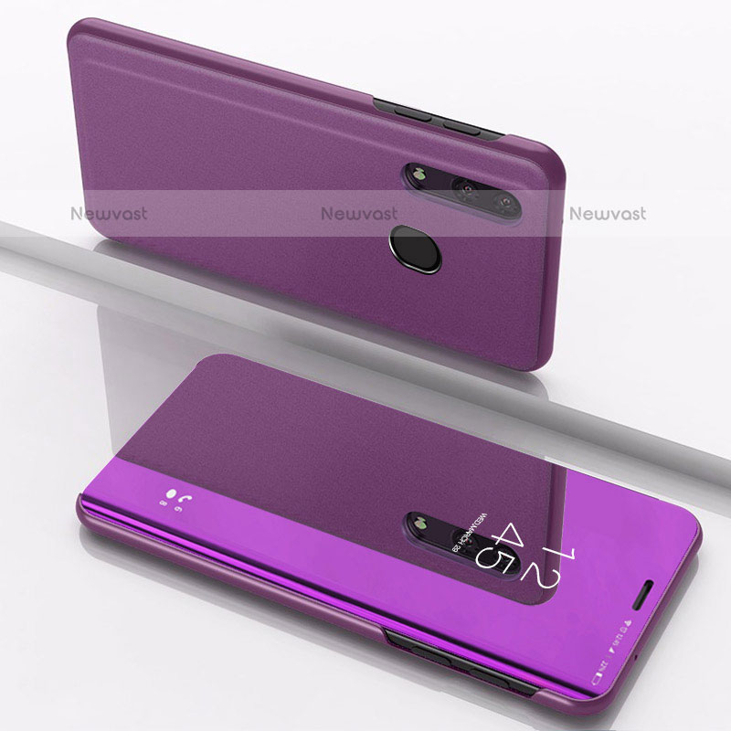 Leather Case Stands Flip Mirror Cover Holder for Samsung Galaxy M20 Purple