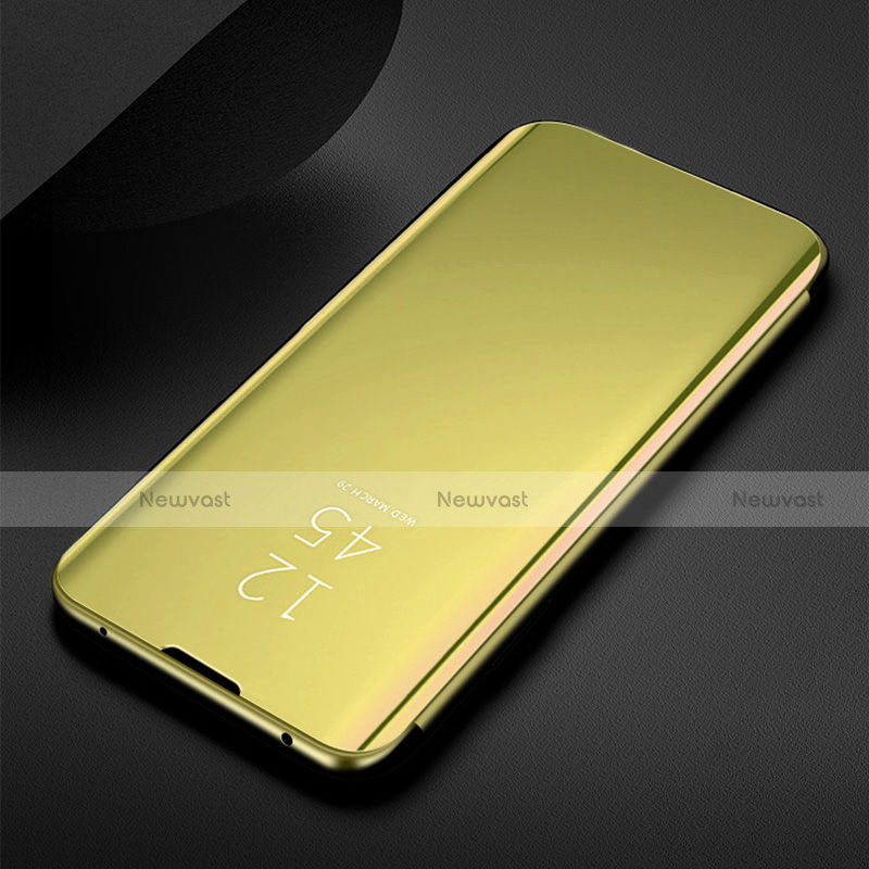 Leather Case Stands Flip Mirror Cover Holder for Samsung Galaxy M21 Gold