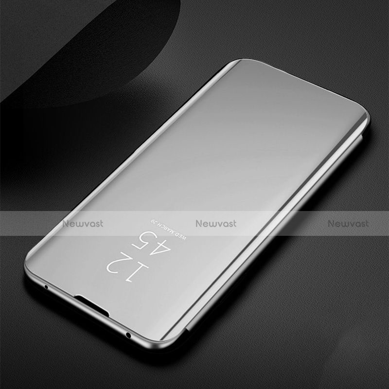 Leather Case Stands Flip Mirror Cover Holder for Samsung Galaxy M21 Silver