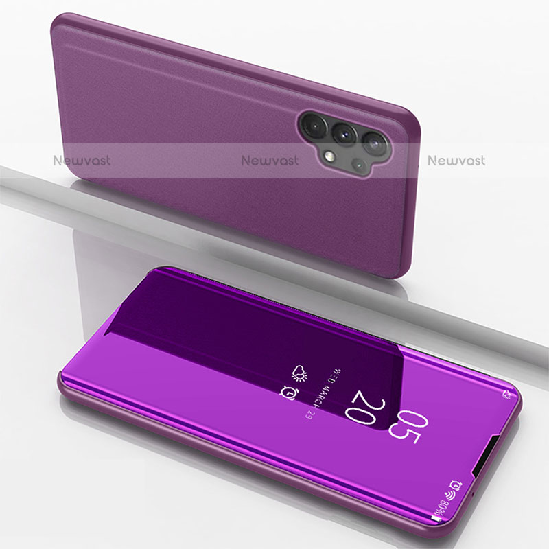 Leather Case Stands Flip Mirror Cover Holder for Samsung Galaxy M32 5G Clove Purple