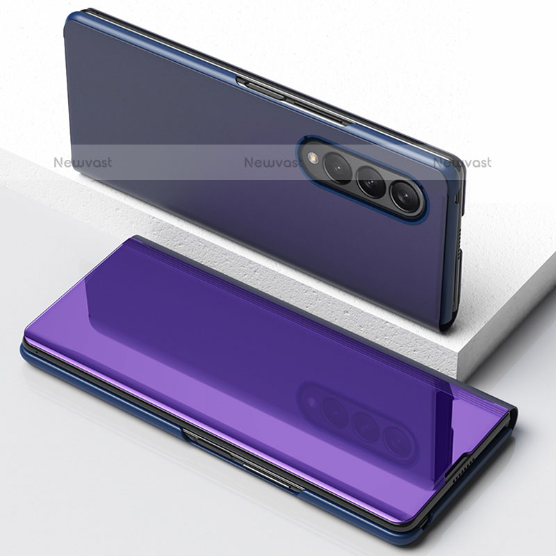 Leather Case Stands Flip Mirror Cover Holder for Samsung Galaxy Z Fold3 5G Purple