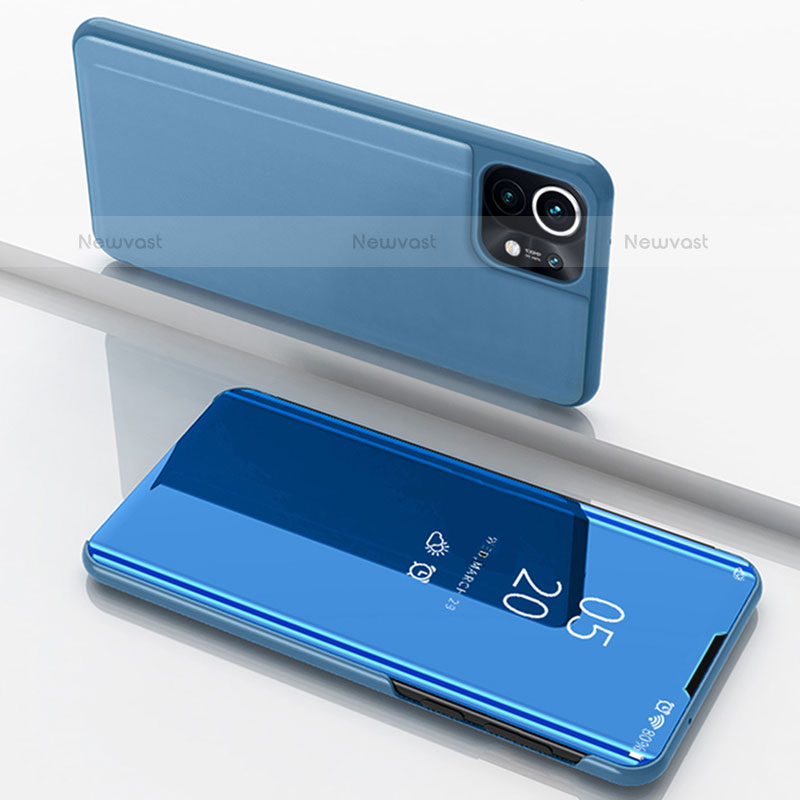 Leather Case Stands Flip Mirror Cover Holder for Xiaomi Mi 11 Lite 4G Blue