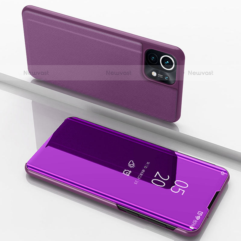 Leather Case Stands Flip Mirror Cover Holder for Xiaomi Mi 11 Lite 4G Purple