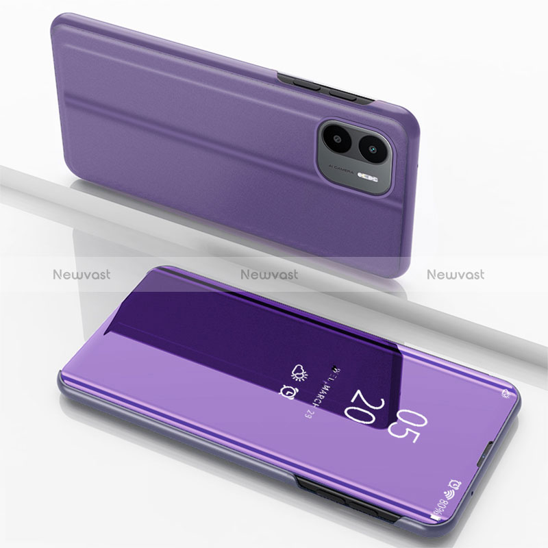 Leather Case Stands Flip Mirror Cover Holder for Xiaomi Poco C51 Clove Purple