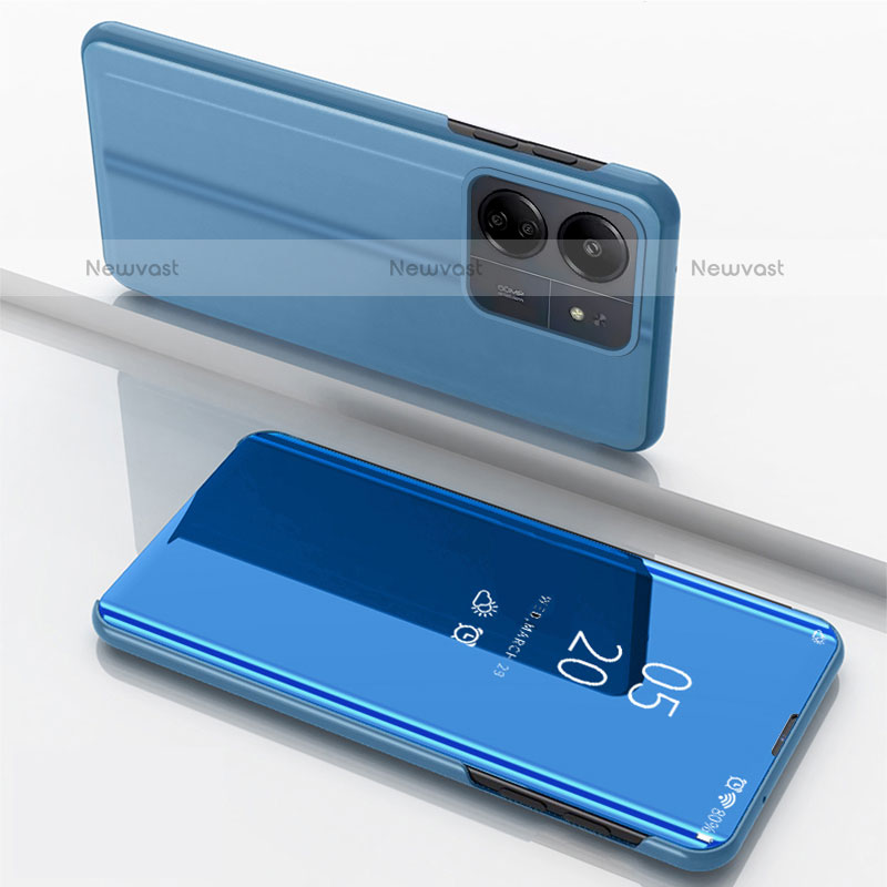 Leather Case Stands Flip Mirror Cover Holder for Xiaomi Poco C65 Blue