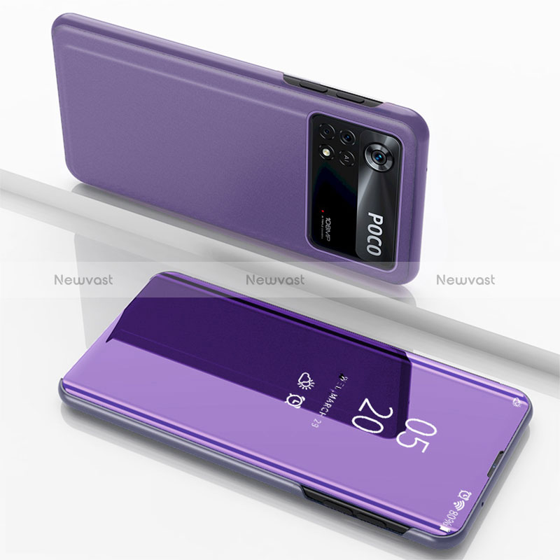 Leather Case Stands Flip Mirror Cover Holder for Xiaomi Poco M4 Pro 4G Clove Purple