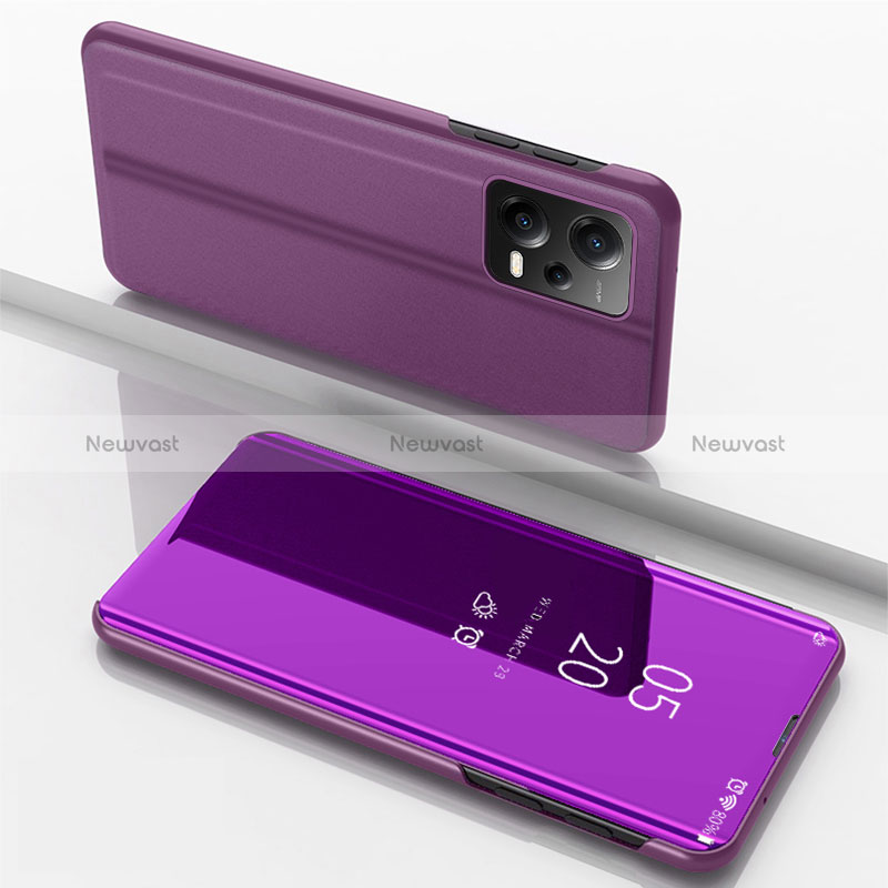 Leather Case Stands Flip Mirror Cover Holder for Xiaomi Poco X5 5G Purple