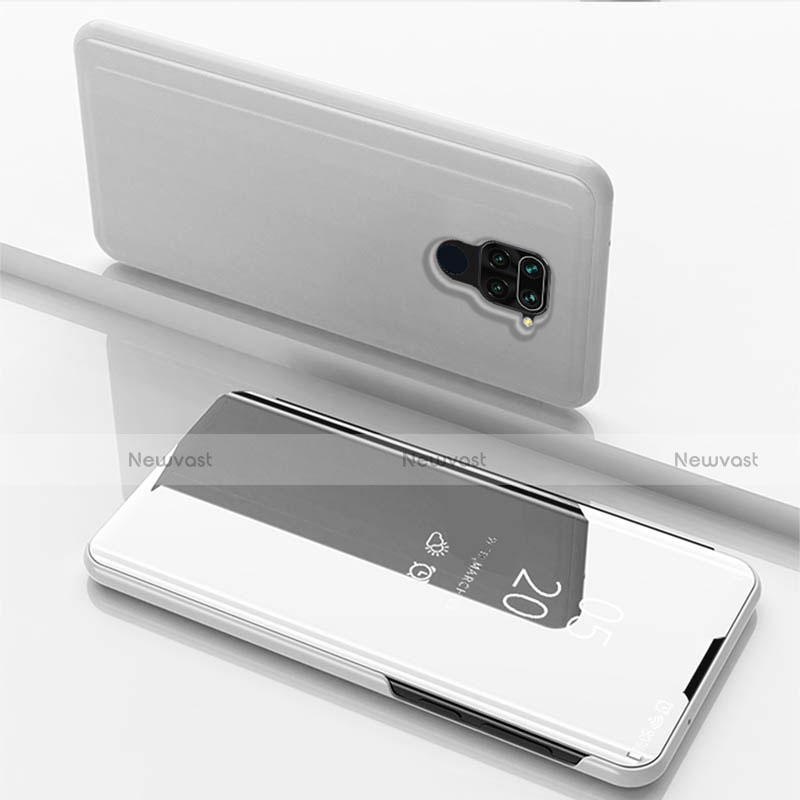 Leather Case Stands Flip Mirror Cover Holder for Xiaomi Redmi 10X 4G Silver