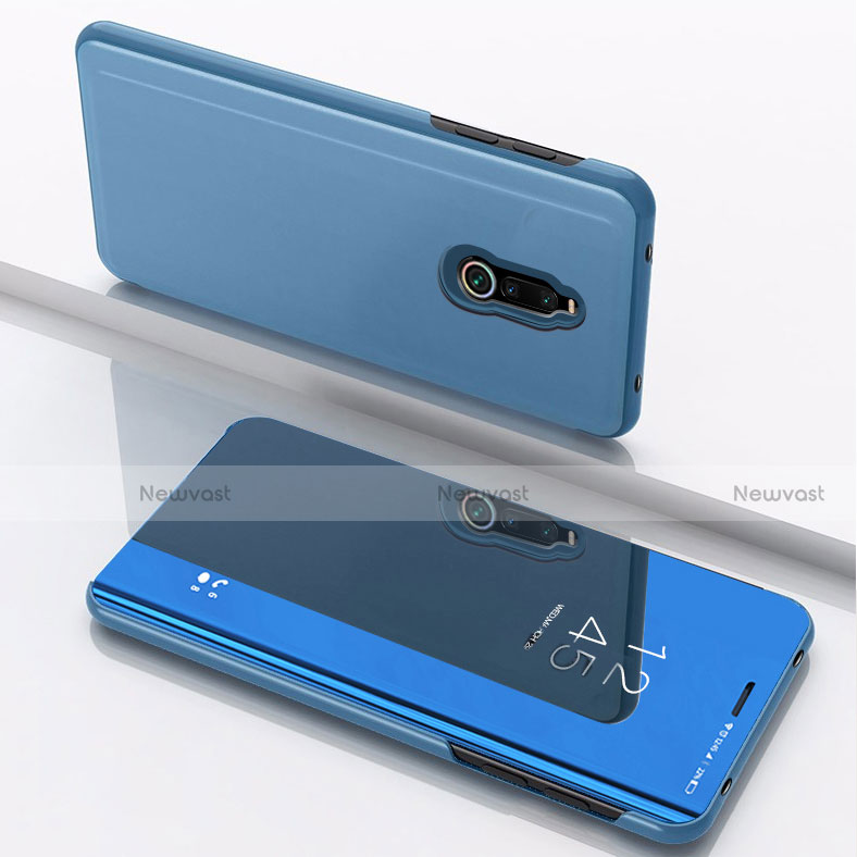 Leather Case Stands Flip Mirror Cover Holder for Xiaomi Redmi 8 Blue