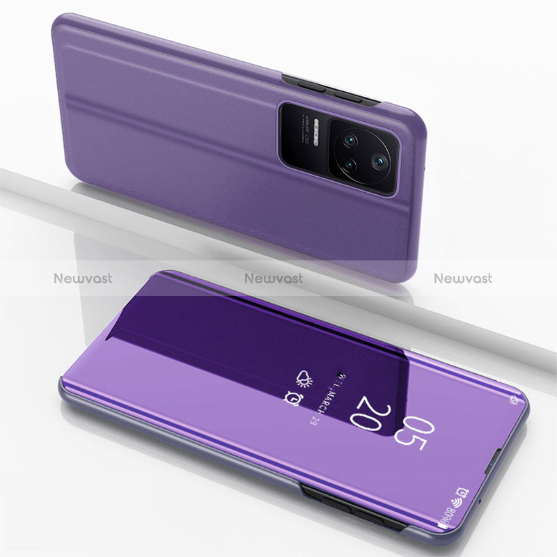 Leather Case Stands Flip Mirror Cover Holder for Xiaomi Redmi K40S 5G Clove Purple