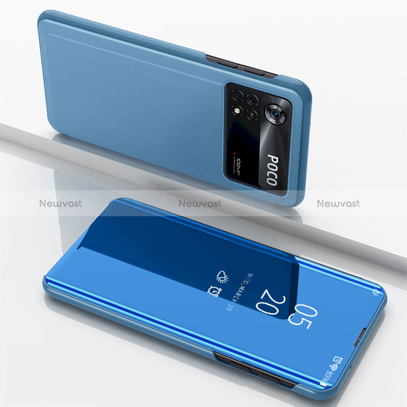 Leather Case Stands Flip Mirror Cover Holder for Xiaomi Redmi Note 11E Pro 5G Blue