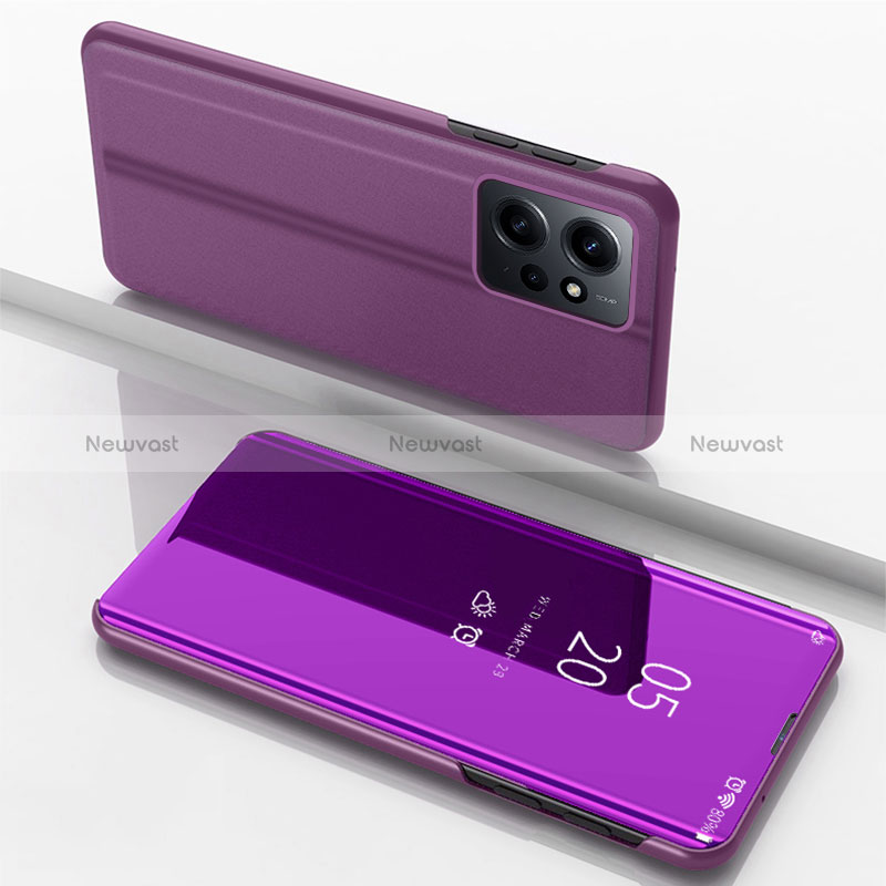 Leather Case Stands Flip Mirror Cover Holder for Xiaomi Redmi Note 12 4G Purple