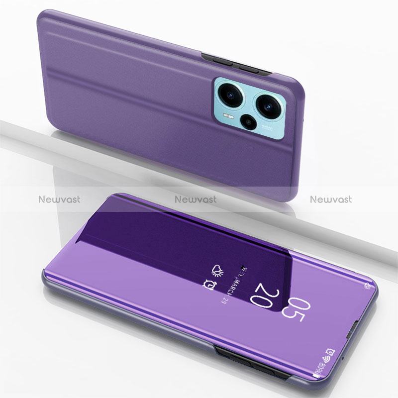 Leather Case Stands Flip Mirror Cover Holder for Xiaomi Redmi Note 12 Turbo 5G Clove Purple