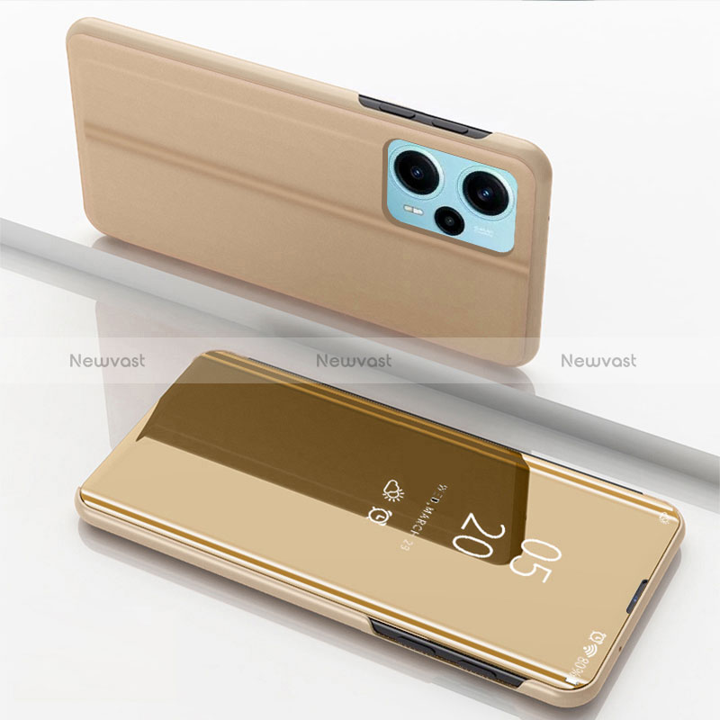 Leather Case Stands Flip Mirror Cover Holder for Xiaomi Redmi Note 12 Turbo 5G Gold