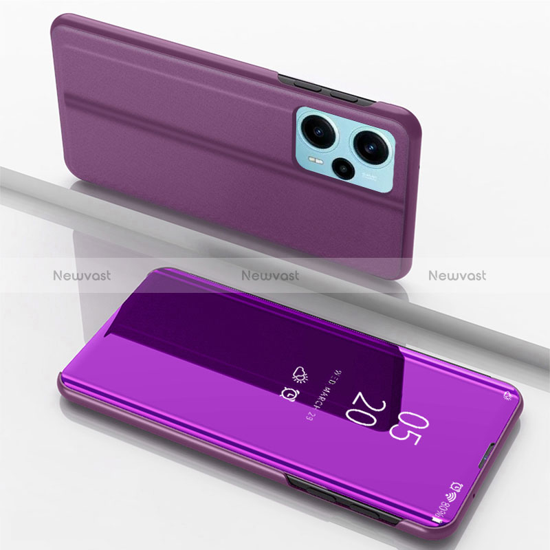 Leather Case Stands Flip Mirror Cover Holder for Xiaomi Redmi Note 12 Turbo 5G Purple