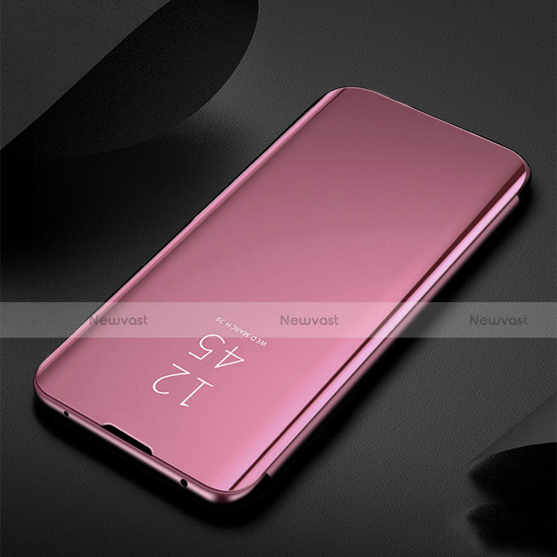 Leather Case Stands Flip Mirror Cover Holder for Xiaomi Redmi Note 8 (2021) Rose Gold