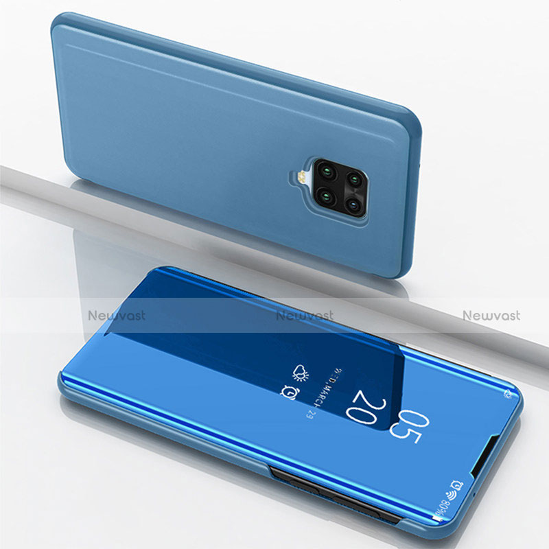 Leather Case Stands Flip Mirror Cover Holder for Xiaomi Redmi Note 9S Blue