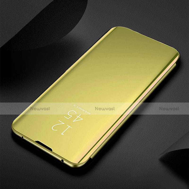 Leather Case Stands Flip Mirror Cover Holder L01 for Apple iPhone 13 Gold