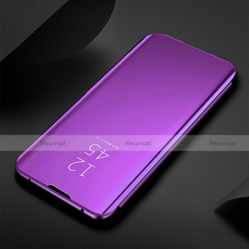 Leather Case Stands Flip Mirror Cover Holder L01 for Apple iPhone 13 Mini Purple