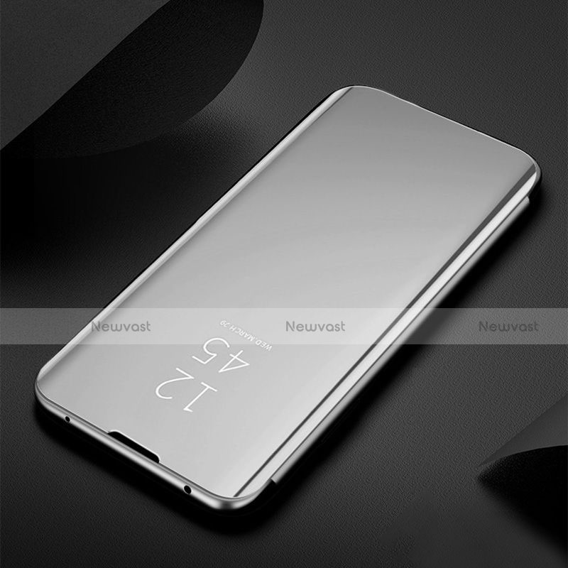 Leather Case Stands Flip Mirror Cover Holder L01 for Apple iPhone 13 Silver