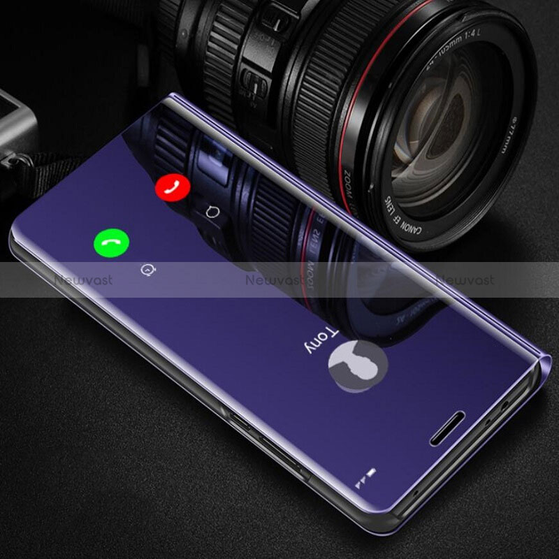 Leather Case Stands Flip Mirror Cover Holder L01 for OnePlus 10T 5G Purple