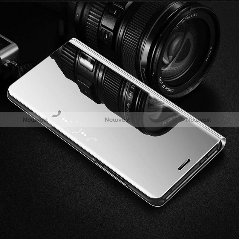 Leather Case Stands Flip Mirror Cover Holder L01 for OnePlus 10T 5G Silver