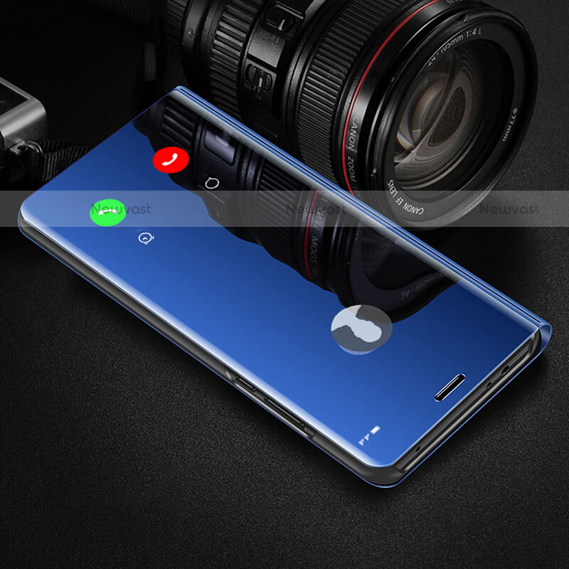 Leather Case Stands Flip Mirror Cover Holder L01 for Oppo A12e Blue